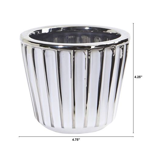 4.75" Ceramic White Vase with Silver Burnishing