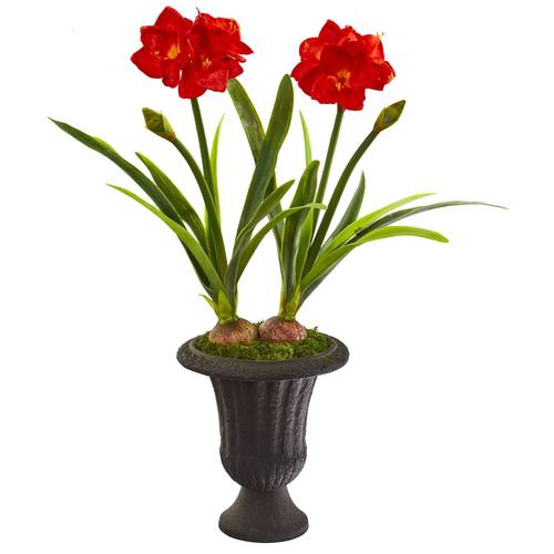 49" Double Amaryllis Artificial Plant in Charcoal Urn