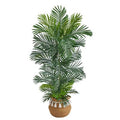 5'Areca Artificial Palm Tree in Boho Chic Handmade Natural Cotton Woven Planter with Tassels UV Resistant (Indoor/Outdoor)
