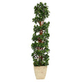 5'English Ivy Topiary Spiral Artificial Tree in Country White Planter UV Resistant (Indoor/Outdoor)