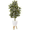 5'Ficus Artificial Tree in White Planter with Stand