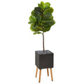 5'Fiddle Leaf Artificial Tree in Black Planter with Stand (Real Touch)