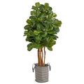 5'Fiddle Leaf Fig Artificial Tree in Handmade Black and White Natural Jute and Cotton Planter