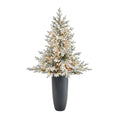 5'Flocked Fraser Fir Artificial Christmas Tree with 300 Warm White Lights and 967 Bendable Branches in Gray Planter