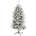 5'Flocked Livingston Fir Artificial Christmas Tree with Pine Cones and 200 Clear Warm LED Lights