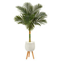 5'Golden Cane Artificial Palm Tree in White Planter with Stand