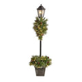 5'Holiday Pre-lit Decorated Lamp Post with Artificial Christmas Greenery, Decorative Container and 50 LED Lights Indoor Outdoor Patio Porch Decor