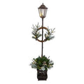 5'Holiday Pre-lit Decorated Lamp Post with Artificial Christmas Greenery, Decorative Container and 50 LED Lights Indoor Outdoor Patio Porch Decor