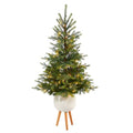 5'North Carolina Spruce Artificial Christmas Tree with 100 Clear Lights and 207 Bendable Branches in White Planter with Stand