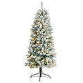 5'Slim Flocked Montreal Fir Artificial Christmas Tree with 150 Warm White LED Lights and 491 Bendable Branches