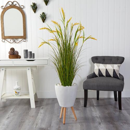 5" Wheat Grain Artificial Plant in White Planter with Legs