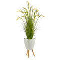 5" Wheat Grain Artificial Plant in White Planter with Legs