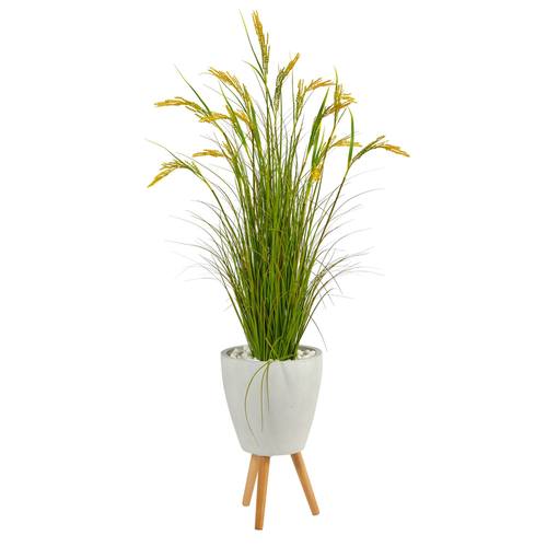 5" Wheat Grain Artificial Plant in White Planter with Legs