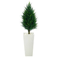 50" Cypress Tower Artificial Tree in Tall White Planter UV Resistant (Indoor/Outdoor)