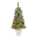 50" Frosted Swiss Pine Artificial Christmas Tree with 100 Clear LED Lights and Berries in White Planter
