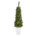 50" Green Pencil Artificial Christmas Tree with 100 Clear (Multifunction) LED Lights and 140 Bendable Branches in White Metal Planter