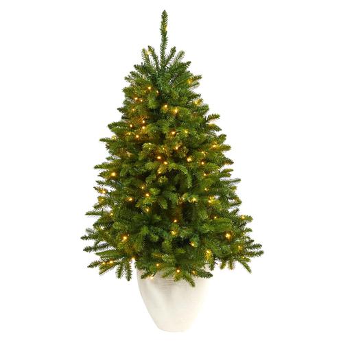 50" Sierra Spruce “Natural Look" Artificial Christmas Tree with 150 Clear LED Lights in White Planter
