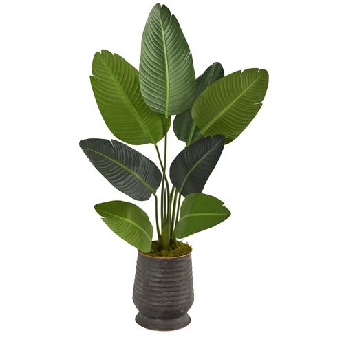 50" Travelers Palm Artificial Tree in Ribbed Metal Planter