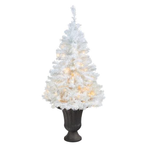 50" White Artificial Christmas Tree with 100 Clear LED Lights in Charcoal Planter