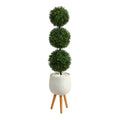 51" Boxwood Triple Ball Topiary Artificial Tree in White Planter with Stand (Indoor/Outdoor