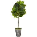 51" Fiddle Leaf Artificial Tree in Decorative Tin Planter (Real Touch)