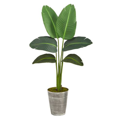 51" Traveler’s Palm Artificial Plant in Decorative Tin Planter (Real Touch)