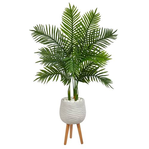 52" Areca Palm Artificial Tree in White Planter with Stand (Real Touch)