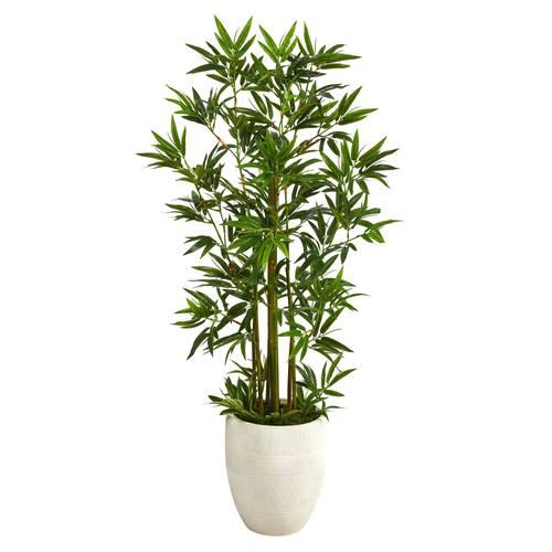 52" Bamboo Palm Artificial Tree in White Planter