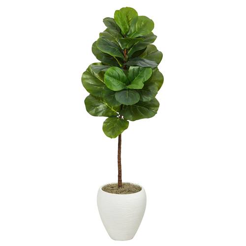 52" Fiddle Leaf Artificial Tree in White Planter