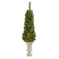 52" Green Pencil Artificial Christmas Tree with 100 Clear (Multifunction) LED Lights and 140 Bendable Branches in Sand Colored Urn