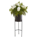 52" Phalaenopsis Orchid and Hares Foot Fern Artificial Plant in Stand Black Planter