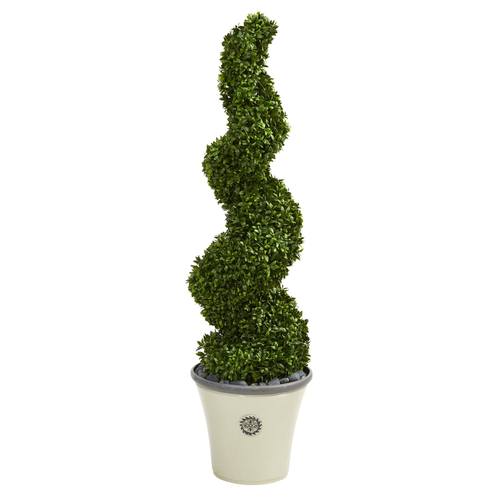 52" Spiral Hazel Leaf Artificial Topiary Tree in Decorative Planter UV Resistant (Indoor/Outdoor)
