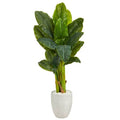 52" Triple Stalk Artificial Banana Tree in White Planter (Real Touch)
