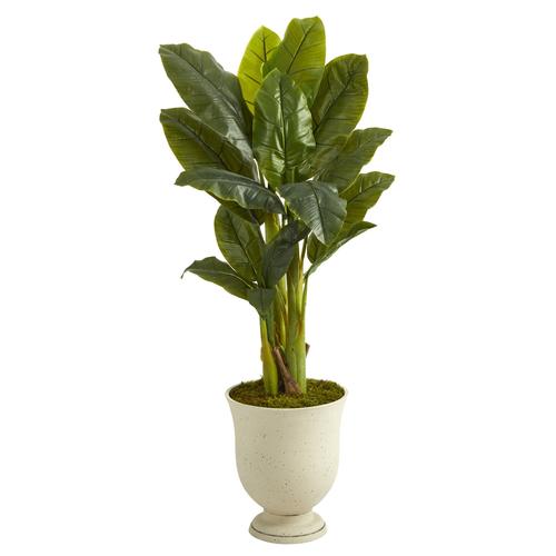 52" Triple Stalk Banana Artificial Tree in Decorative Urn (Real Touch)