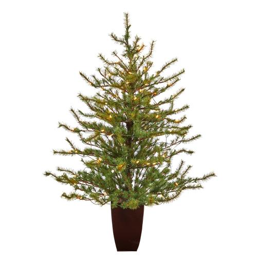 52" Vancouver Mountain Pine Artificial Christmas Tree with 100 Clear Lights and 374 Bendable Branches in Bronze Metal Planter