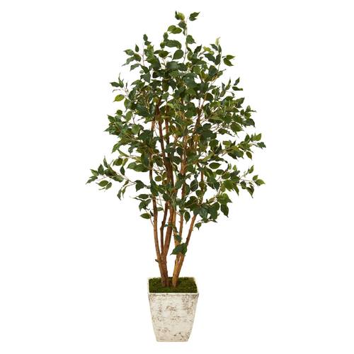 53" Ficus Artificial Tree in Country White Planter