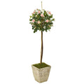 53" Rose Topiary Artificial Tree in Country White Planter