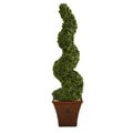 53" Spiral Hazel Leaf Artificial Topiary Tree in Brown Planter UV Resistant (Indoor/Outdoor)