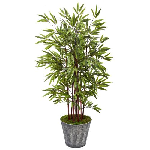 54" Bamboo Artificial Tree in Black Embossed Tin Planter