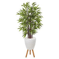 55" Bamboo Artificial Tree in White Planter with Stand