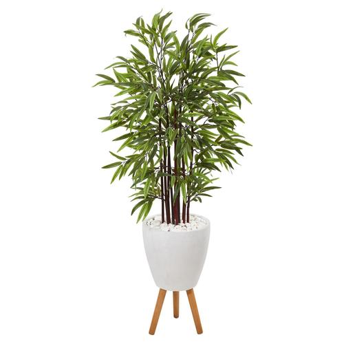55" Bamboo Artificial Tree in White Planter with Stand