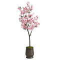 5.5'Cherry Blossom Artificial Tree in Ribbed Metal Planter