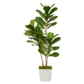 5.5'Fiddle Leaf Artificial Tree in White Metal Planter UV Resistant (Indoor/Outdoor)