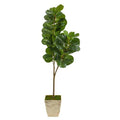 5.5'Fiddle leaf Fig Artificial Tree in Country White Planter
