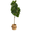 5.5'Fiddle Leaf Fig Artificial Tree in Handmade Natural Jute Planter with Tassels