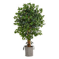 5.5'Palace Ficus Artificial Tree in Handmade Black and White Natural Jute and Cotton Planter