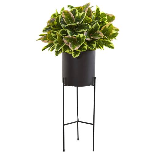 55" Rubber Leaf Artificial Plant in Black Planter with Stand (Real Touch)