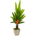 55" Traveler's Palm Artificial Tree in Country White Planter