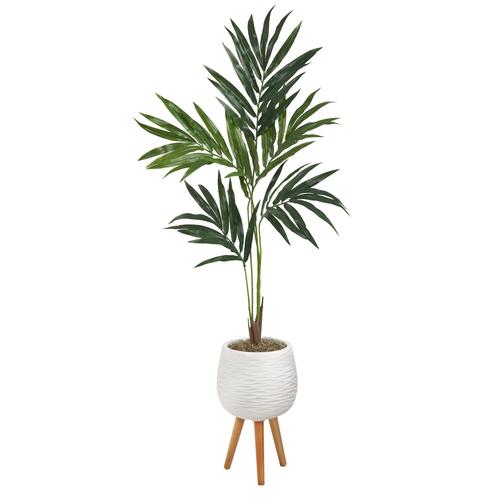 56" Kentia Artificial Palm Tree in White Planter with Stand