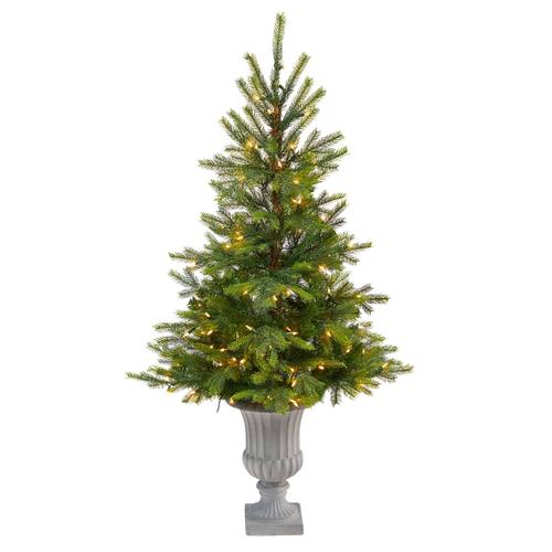 56" North Carolina Spruce Artificial Christmas Tree with 100 Clear Lights and 207 Bendable Branches in Decorative Urn